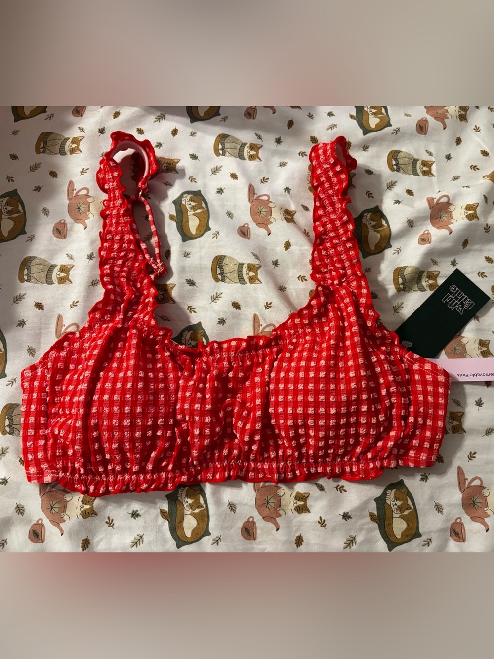 wild fable Red and White Gingham Smocked Bikini Top